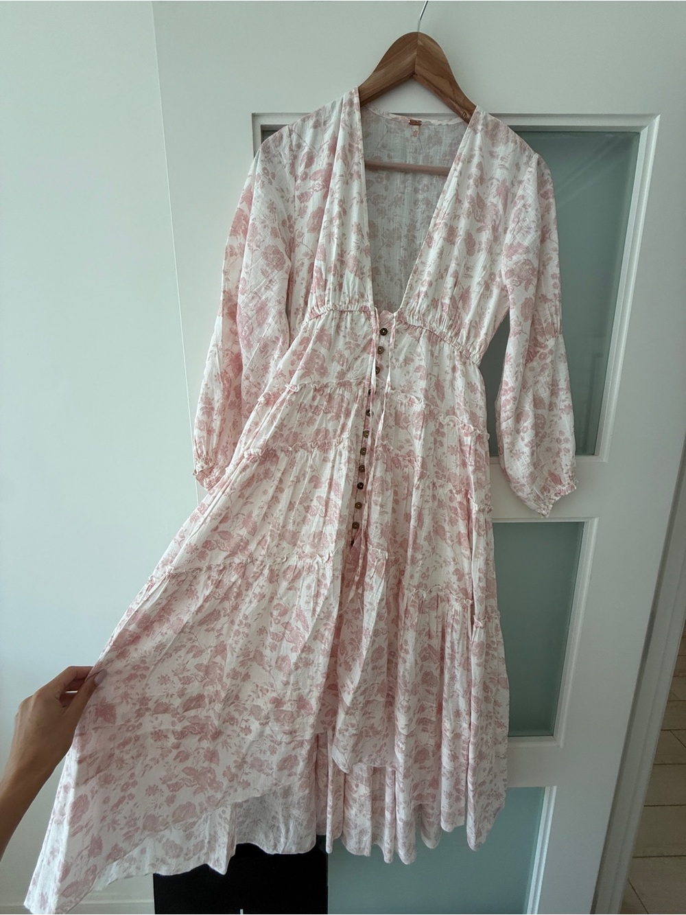 Free People Blush Pink Floral Button-Front Maxi Dress